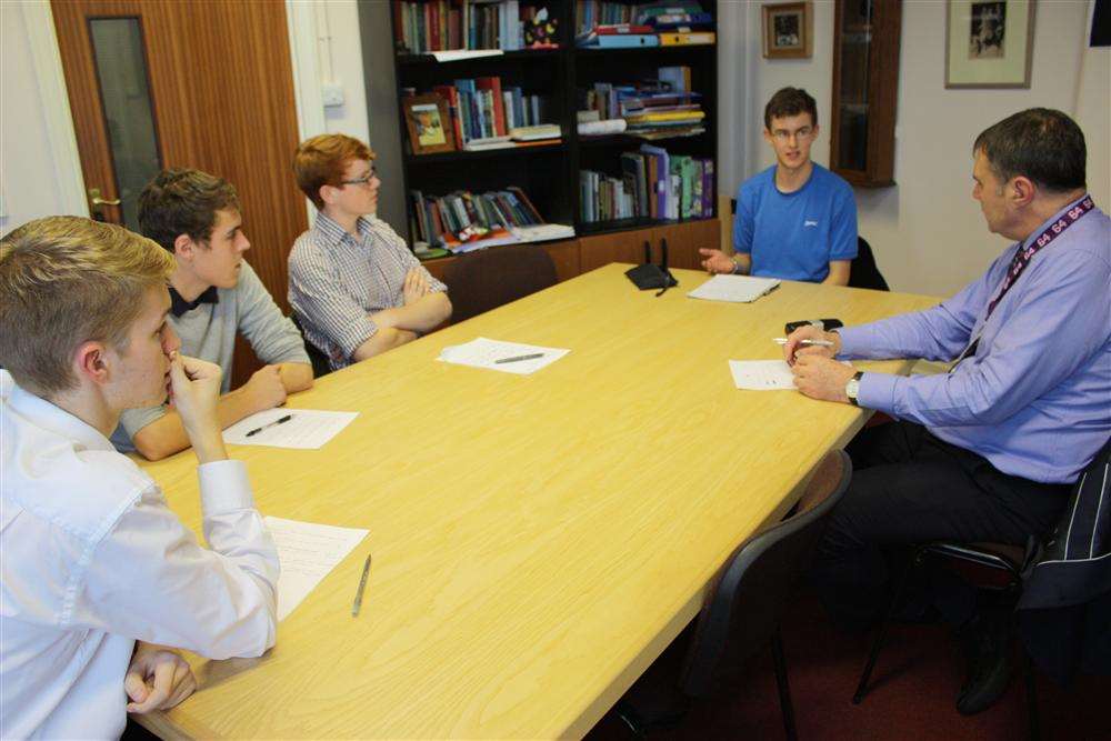 Dover Grammar School for Boys sixth students with headteacher Dr Richard Moxham.