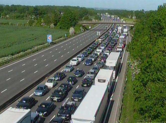 There is heavy traffic following an earlier accident on the M25. Picture: KCC Highways