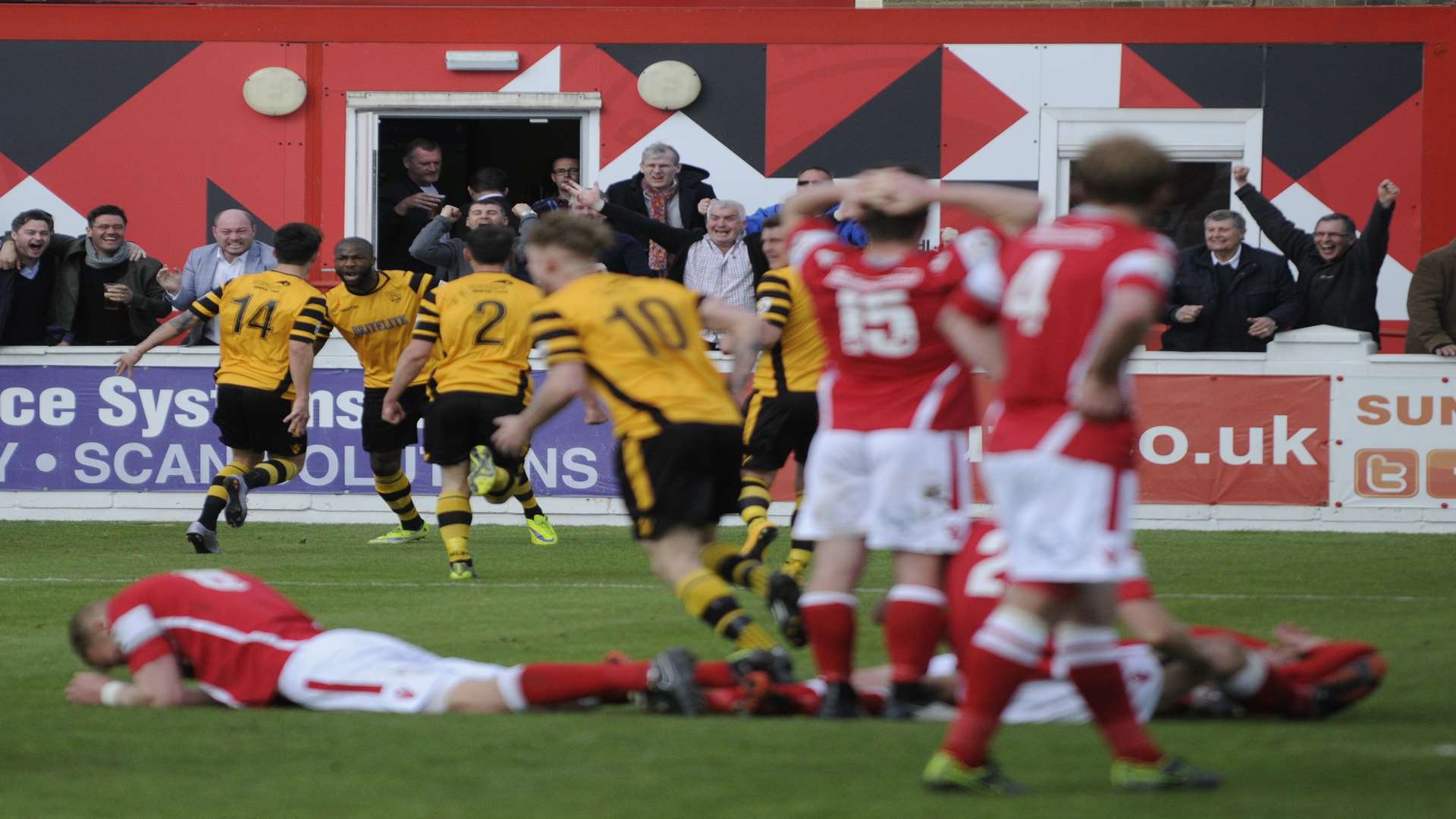 Stuart Lewis (4) can't believe it as Maidstone make it 2-2 in the play-off final Picture: Gary Browne