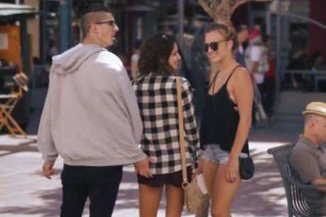 A still from the offending video showing Pepper groping women in the street. He says it was part of a "social experiment"