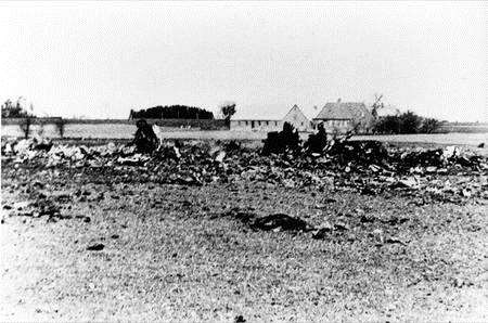 The wreckage of a Stirling III bomber in which two Ashford airmen, Fred Earle and Gerald Town, were killed in Denmark during the Second World War.