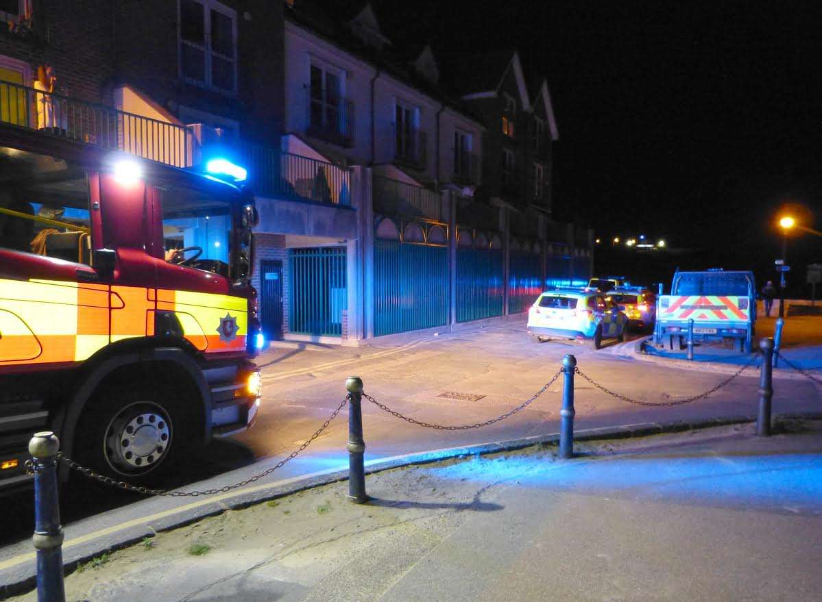 Emergency services at Sunny Sands where a woman was pulled from the sea. Picture: Kent_999s