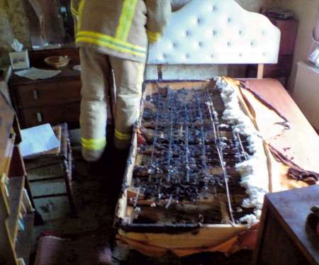 The damaged mattress after the fire. Picture courtesy Kent Fire and Rescue