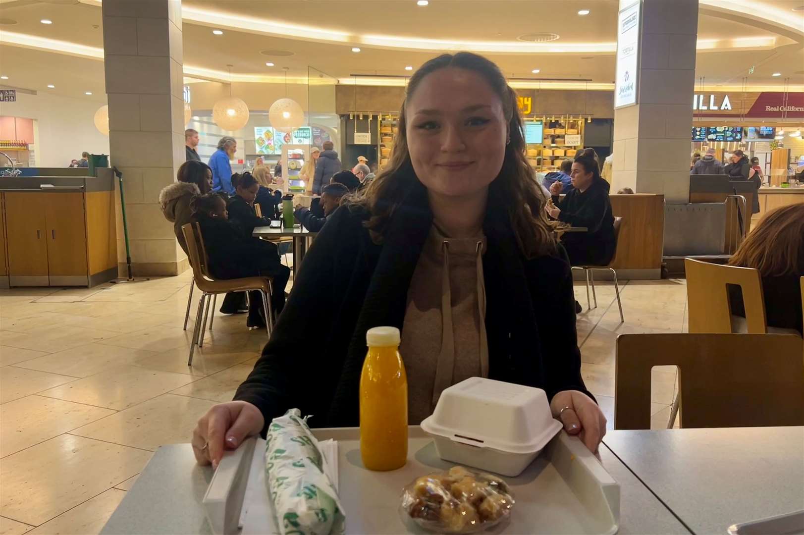 Reporter Megan Carr with her Shawa in the Bluewater food court