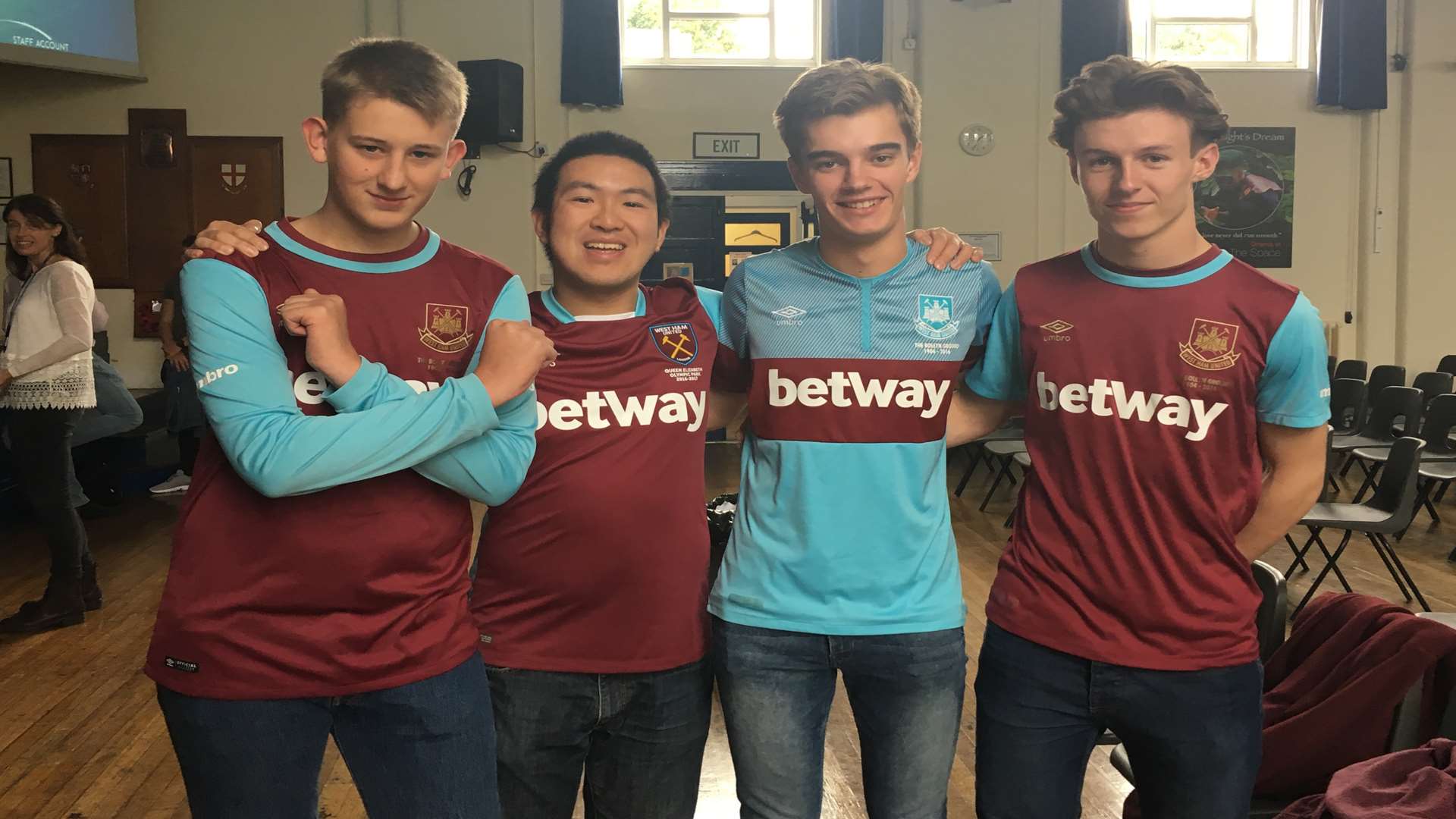 Sixth former Joe Field, Kenneth Poon, Maths, Economics and Business Studies teacher and sixth formers Joe Paternoster, and Oliver Baker