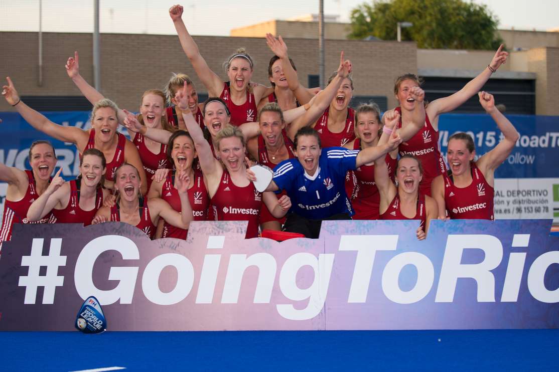 Great Britain's women celebrate their victory in the World League in Valencia Picture: Stanislas Brochier