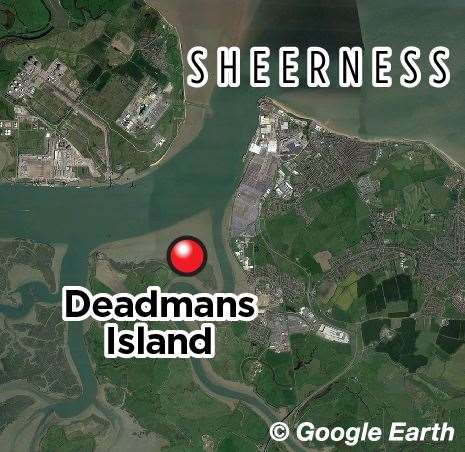 Deadmans Island is near Queenborough, off the coast of Sheppey