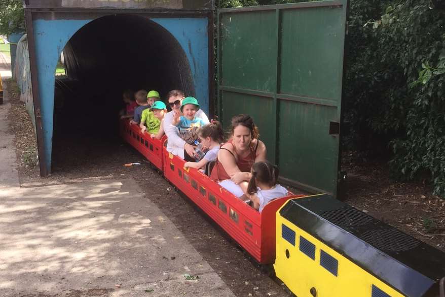 The miniature train on Monday, just before it derailed