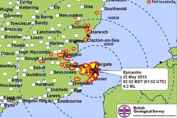 The tremors were felt across Kent. Picture: British Geological Survey.