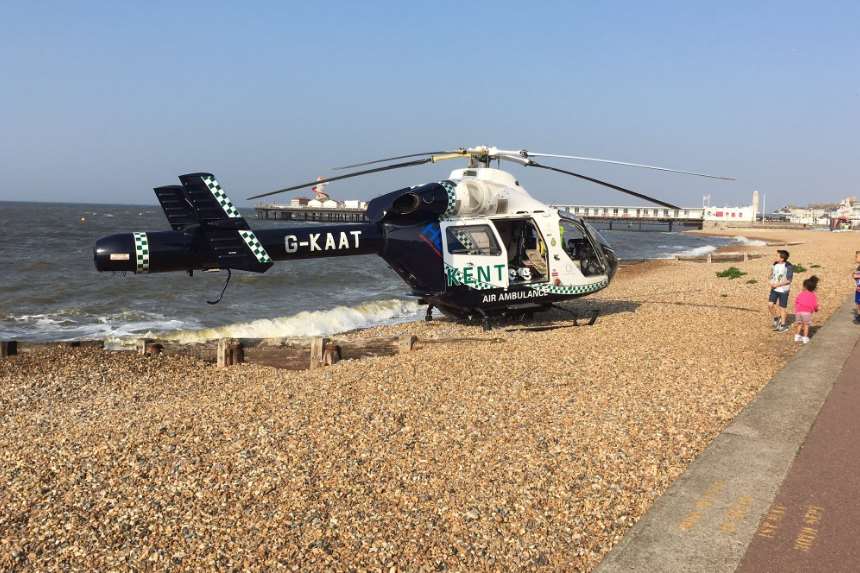 The air ambulance landed on Herne Bay beach. Picture: @bream_team