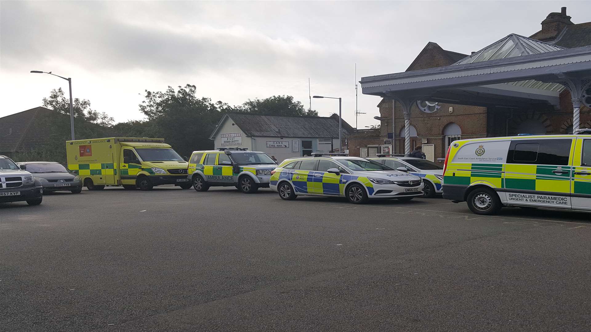 Emergency vehicles at the scene of Herne Bay station