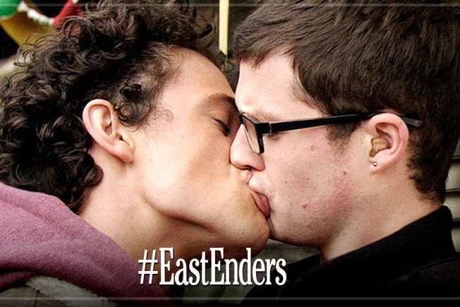 Ben Mitchell, played by Gravesend actor Harry Reid, in the gay kiss scene with Paul Coker. Picture: BBC.