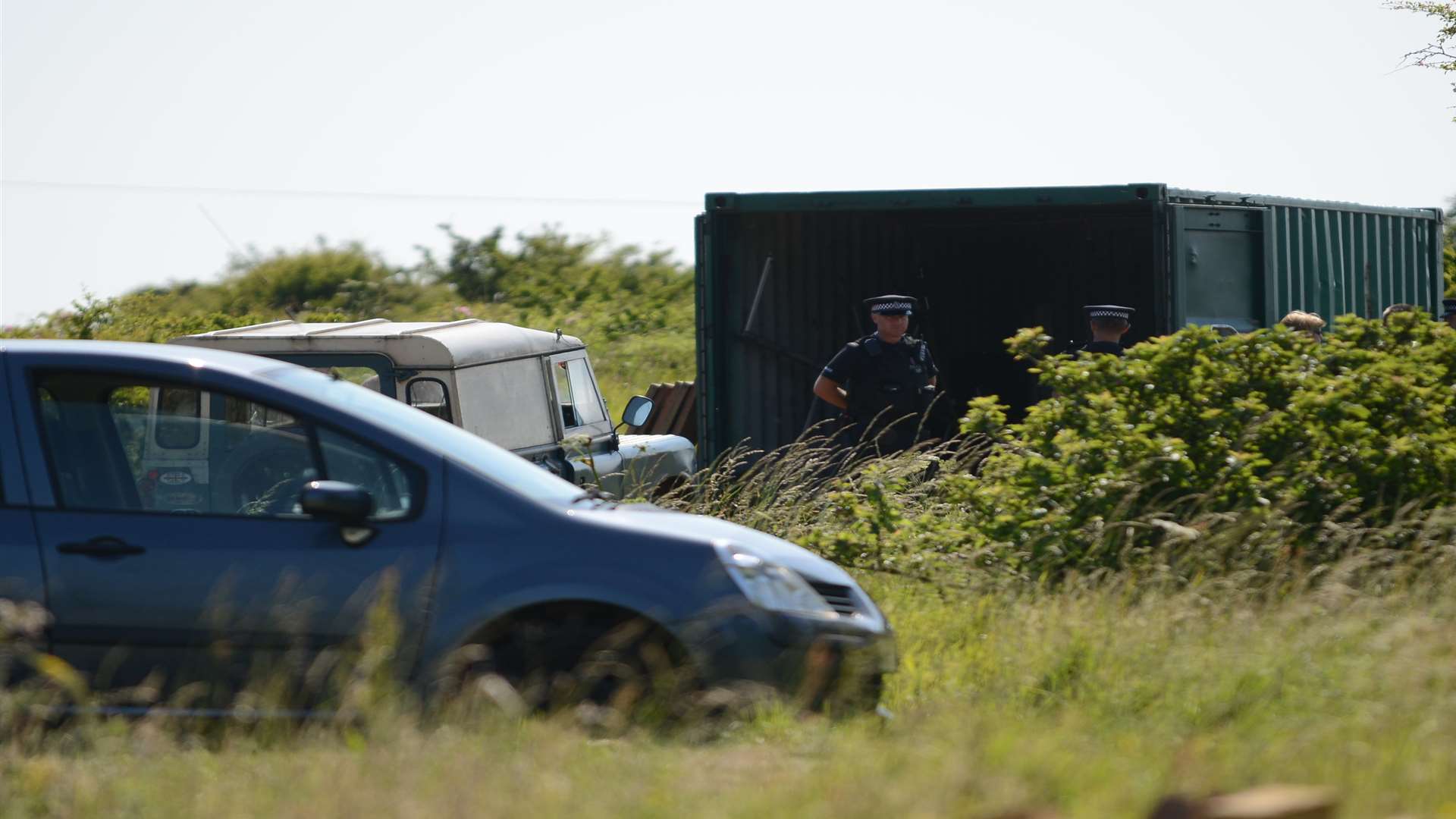 Police at the scene of the tragic accident at Capel le Ferne