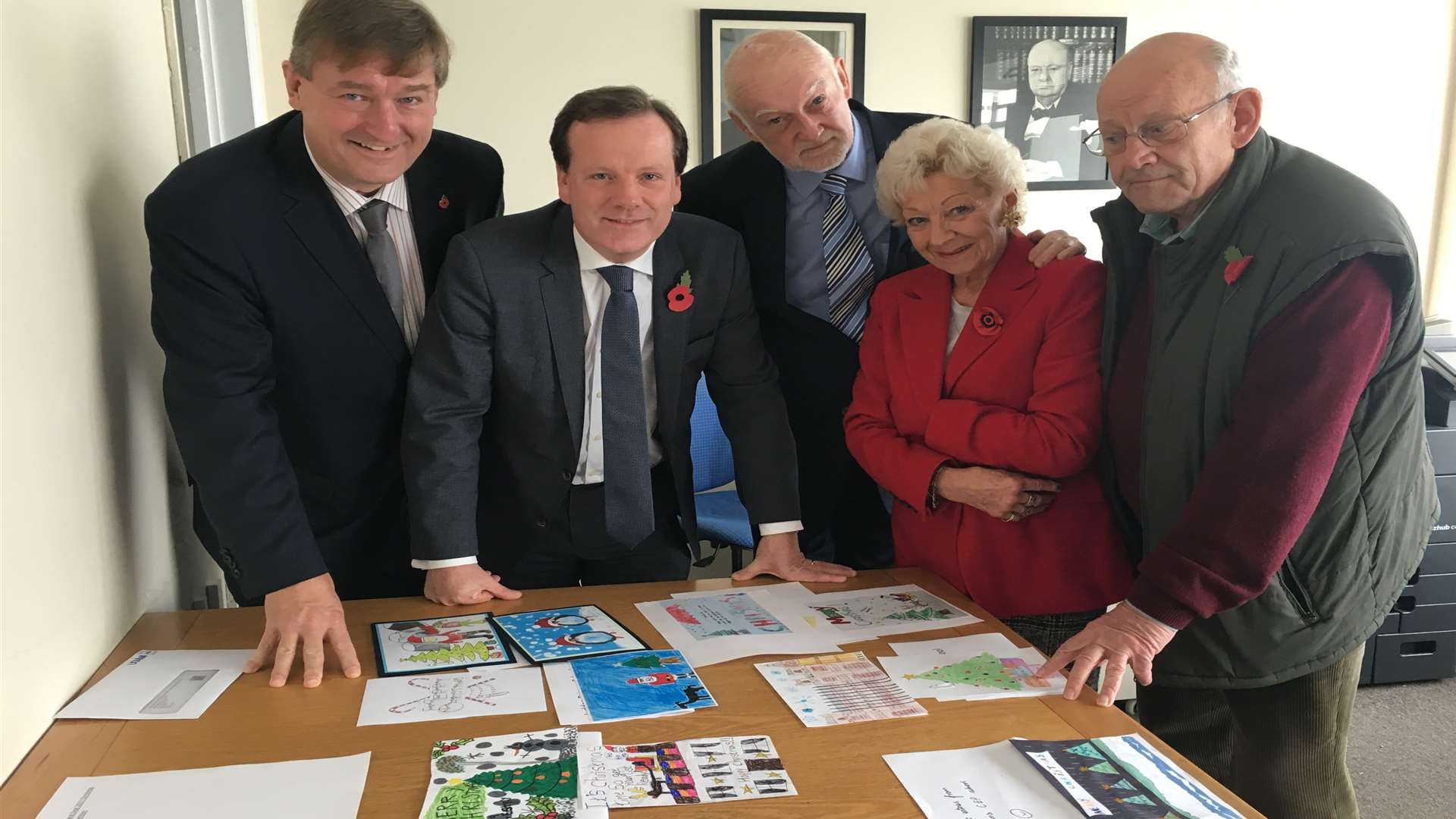Judging the best Christmas card design: Keith Morris, leader of Dover District Council, MP Charlie Elphicke, Roger Walkden, deputy mayor of Dover, Ann Jenner, Dover town councillor, and Keith Lee, Deal town councillor