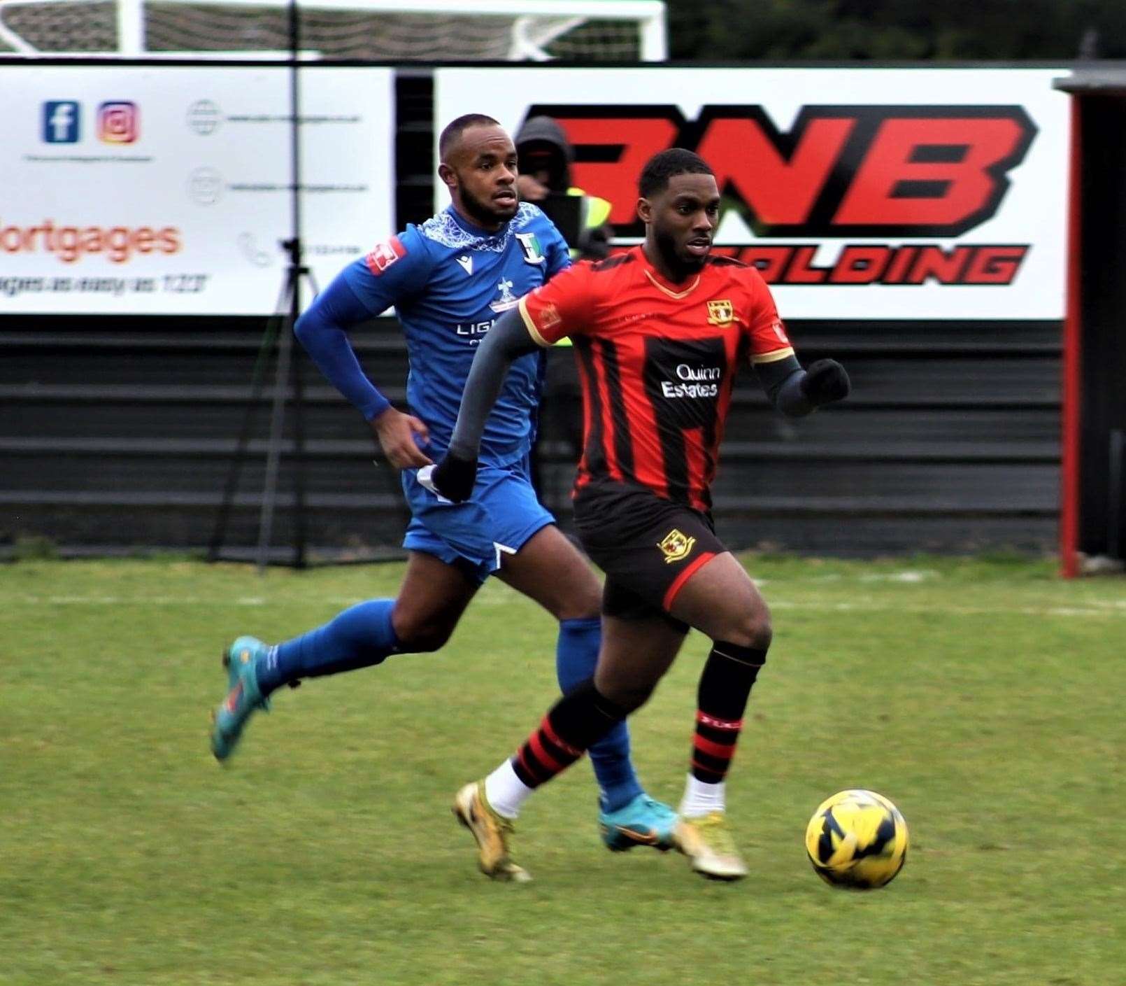 Action from the Brickies' goalless draw with Cray Valley. Picture: Paul Golding