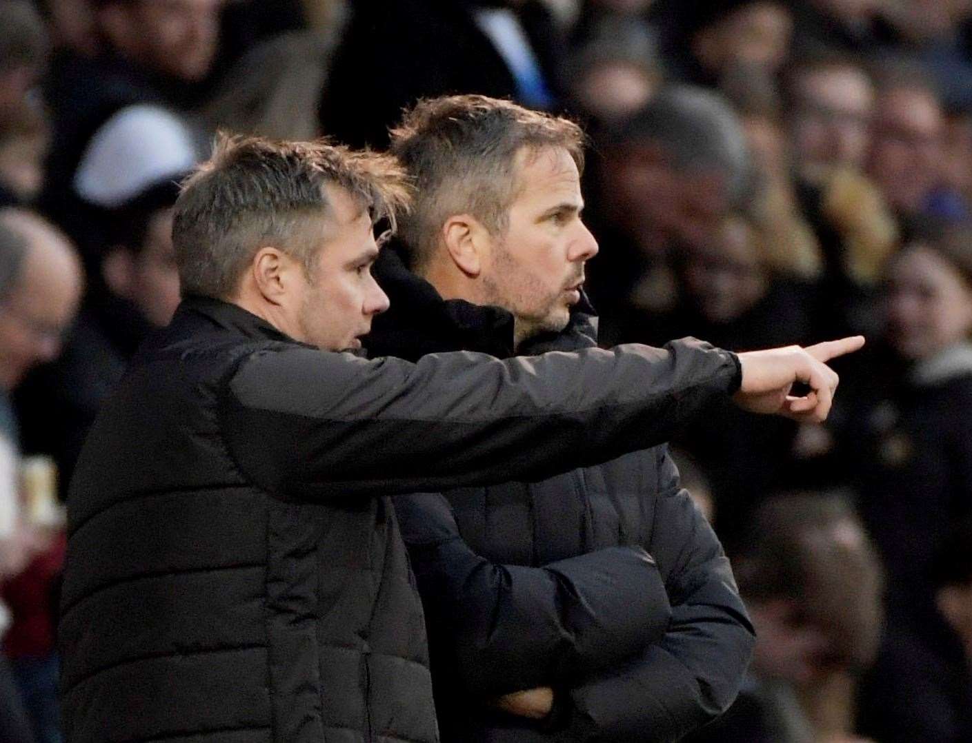 Manager Stephen Clemence – with assistant Robbie Stockdale – on their weekend switch in formation Picture: Barry Goodwin