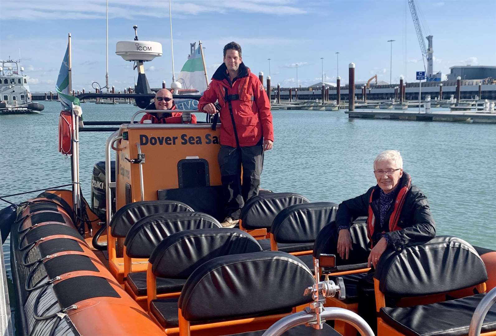 Paul joins the Skipper and crew on the Dover Explore Speed boat Picture: Olga Productions/ITV Pictures