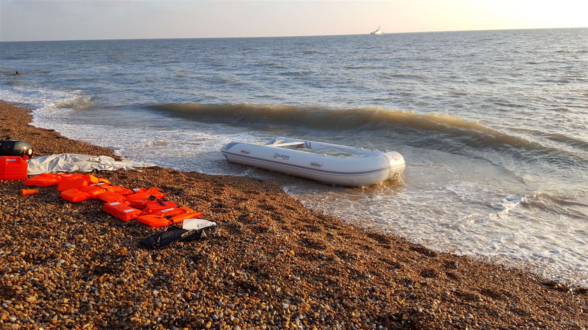 A migrant dinghy abandoned on Kingsdown beach in 2019 - close to where this weekend's reported attack occurred