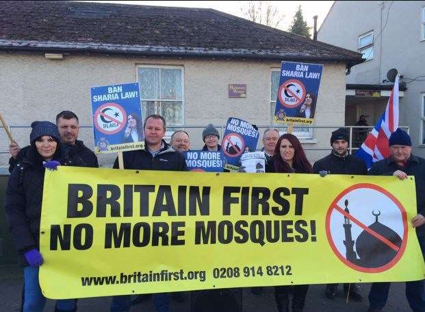 Members of Britain First protest against Maidstone mosque's expansion plans