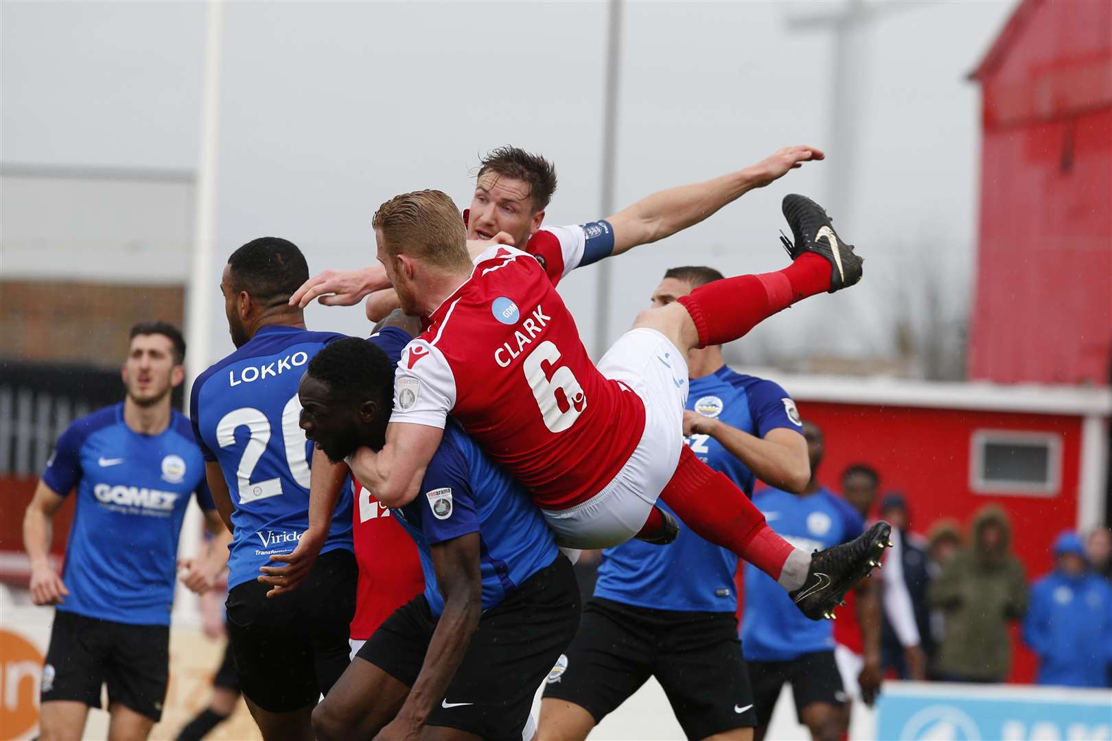 Action from Dover's defeat at Ebbsfleet on Monday. Picture: Andy Jones