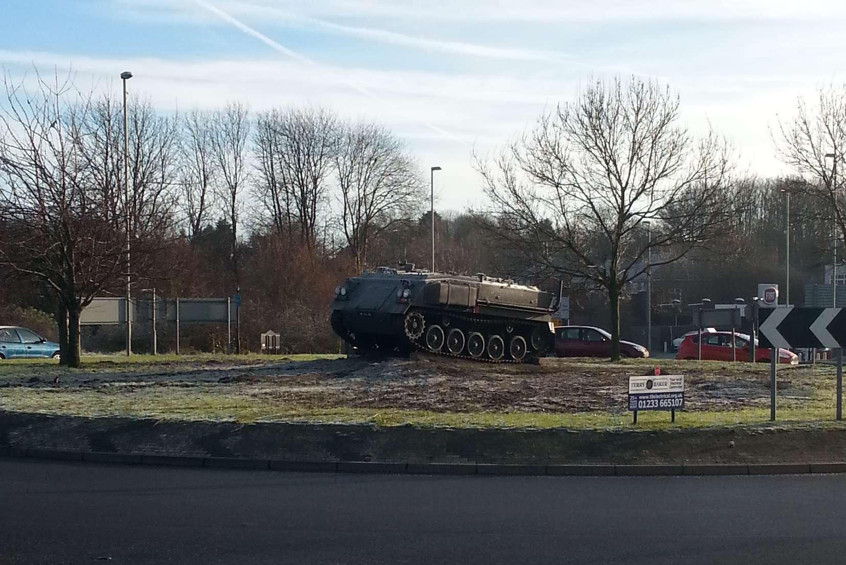 Ashford's 'tank roundabout' with the vehicle back in place after restoration