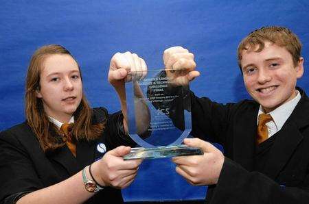 Elizabeth Burrows and Ewan Goddard at the Isle of Sheppey Academy who came second in the Science Technology Challenge held at King's College, London