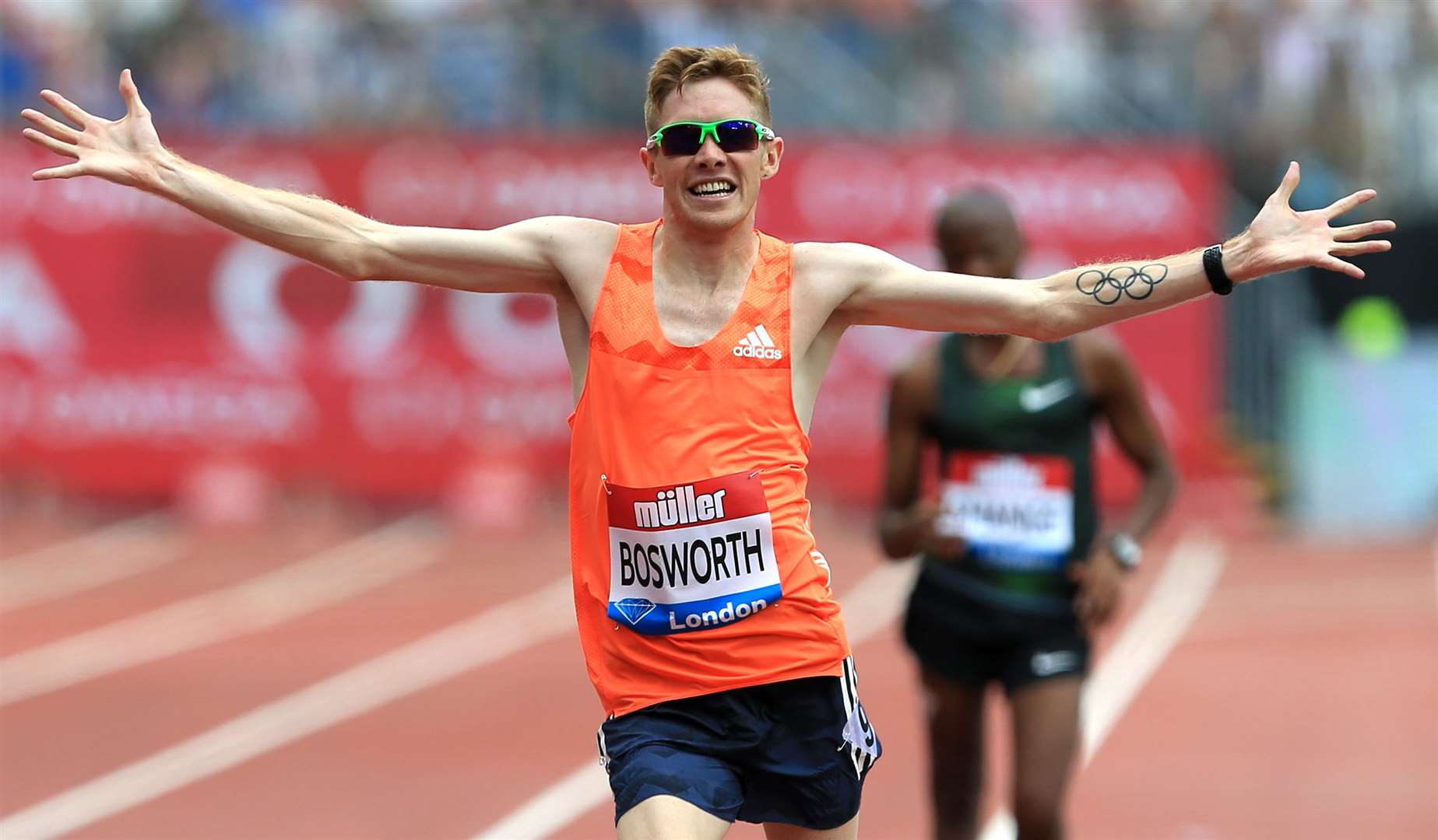 Tonbridge AC's Tom Bosworth celebrates victory – and a new world record – in the men's 3,000m walk at the Anniversary Games Picture: British Athletics