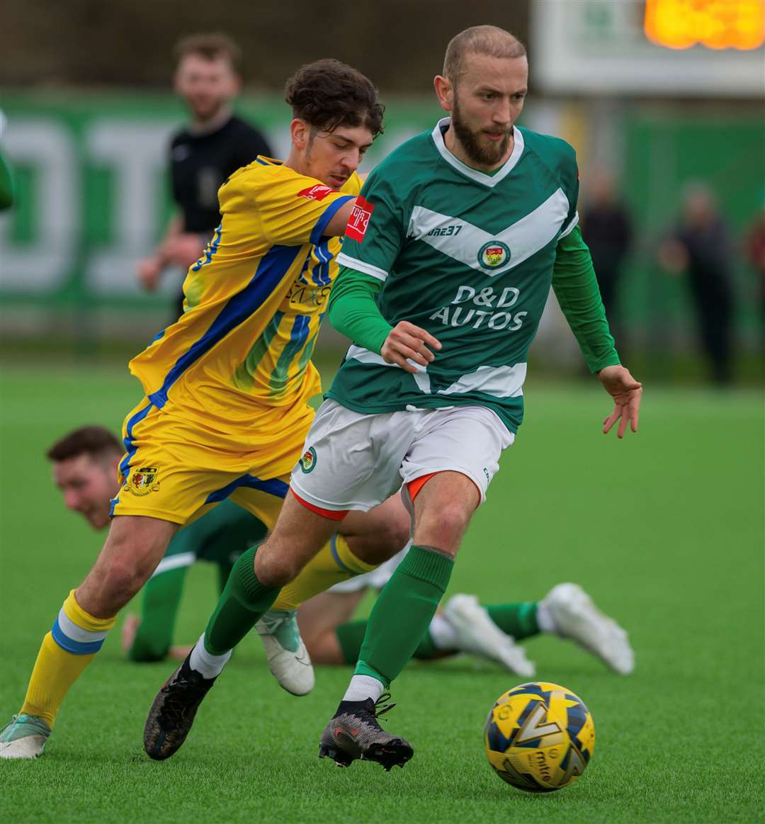 Robbie Rees on the ball for Ashford against Sittingbourne last weekend. Picture: Ian Scammell
