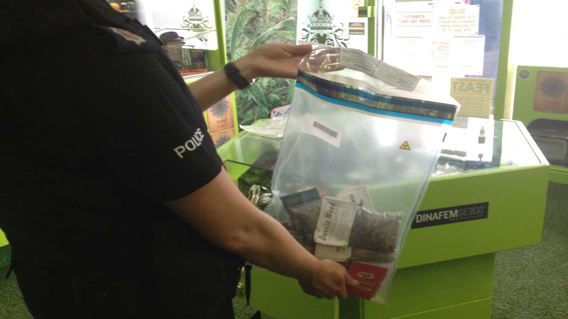 An officer reveals a seizure from a Maidstone store