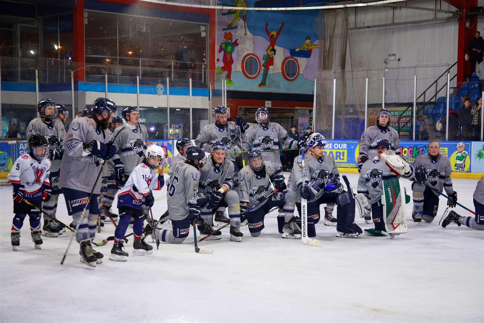 Invicta Dynamos line up at Planet Ice, Gillingham. They beat Slough Jets on Sunday in the Southern Cup Picture: David Trevallion