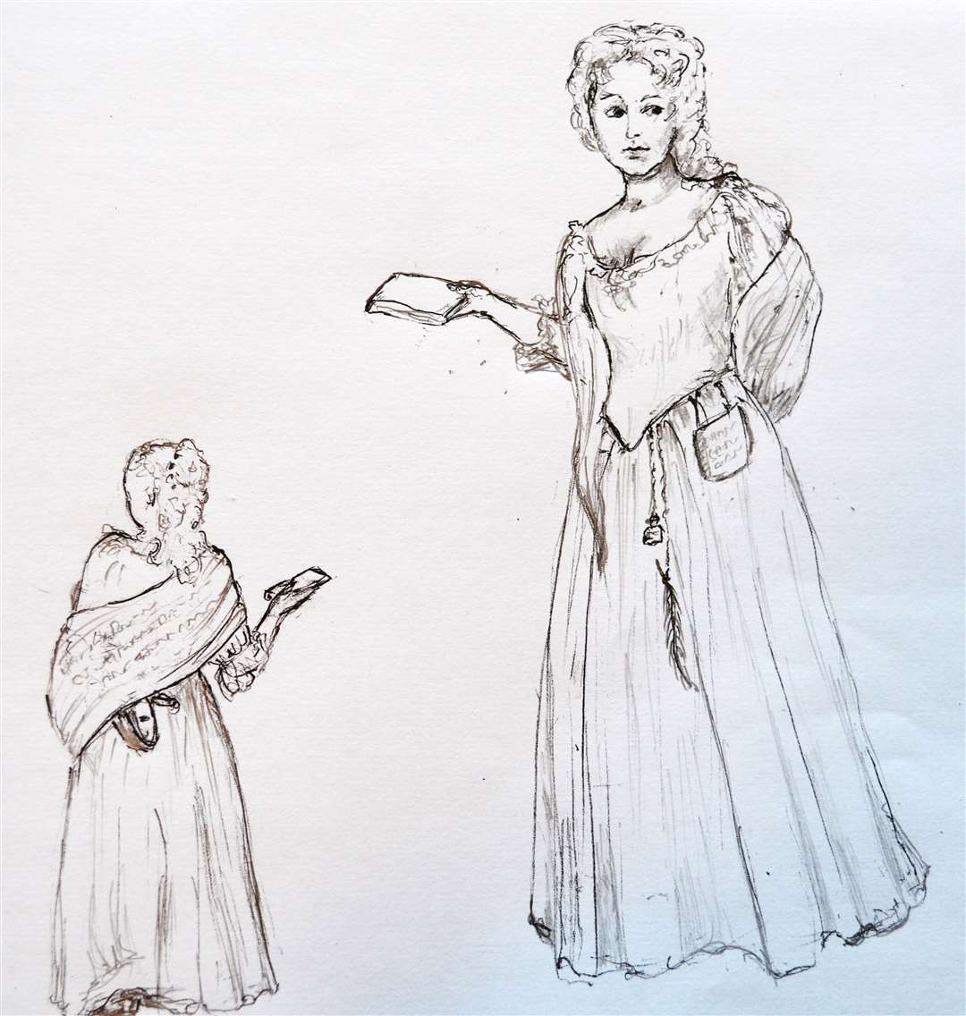 Christine Charlesworth's rough sketch for her proposal of 'Aphra: Playwright, Poet, Pioneer'. Picture: A is for Aphra