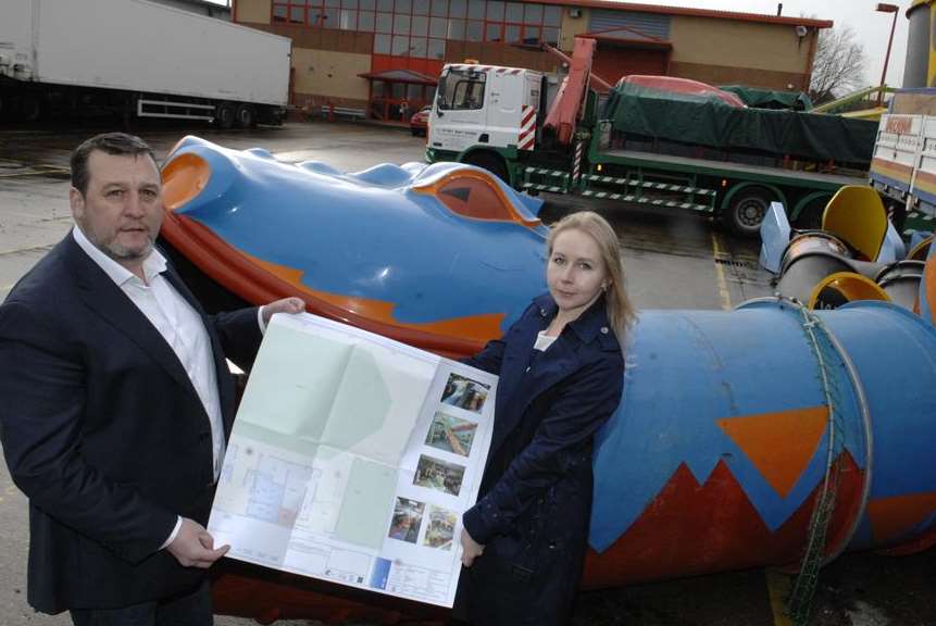 Paul Ely and Anna Andreeva with plans for play centre