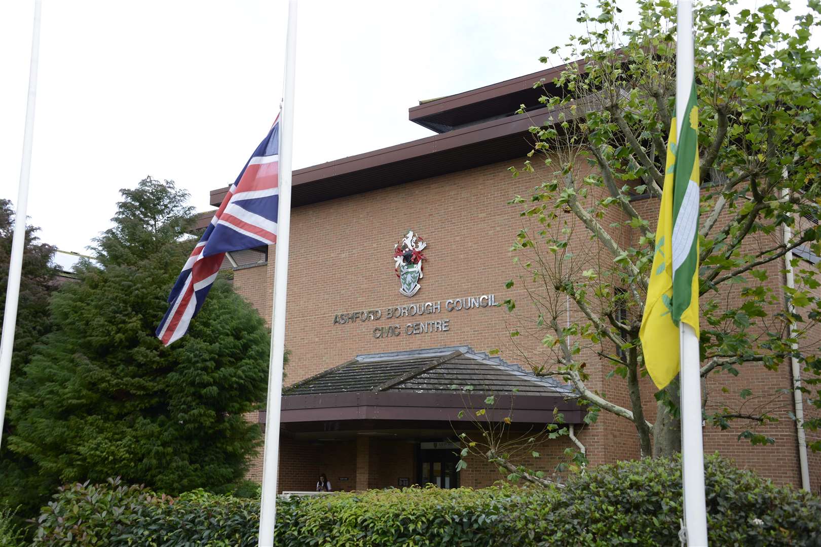 Ashford Civic Centre in Tannery Lane flew its flags at half mast in respect of those killed in ParisPicture: Paul Amos FM4109051 (2442067)