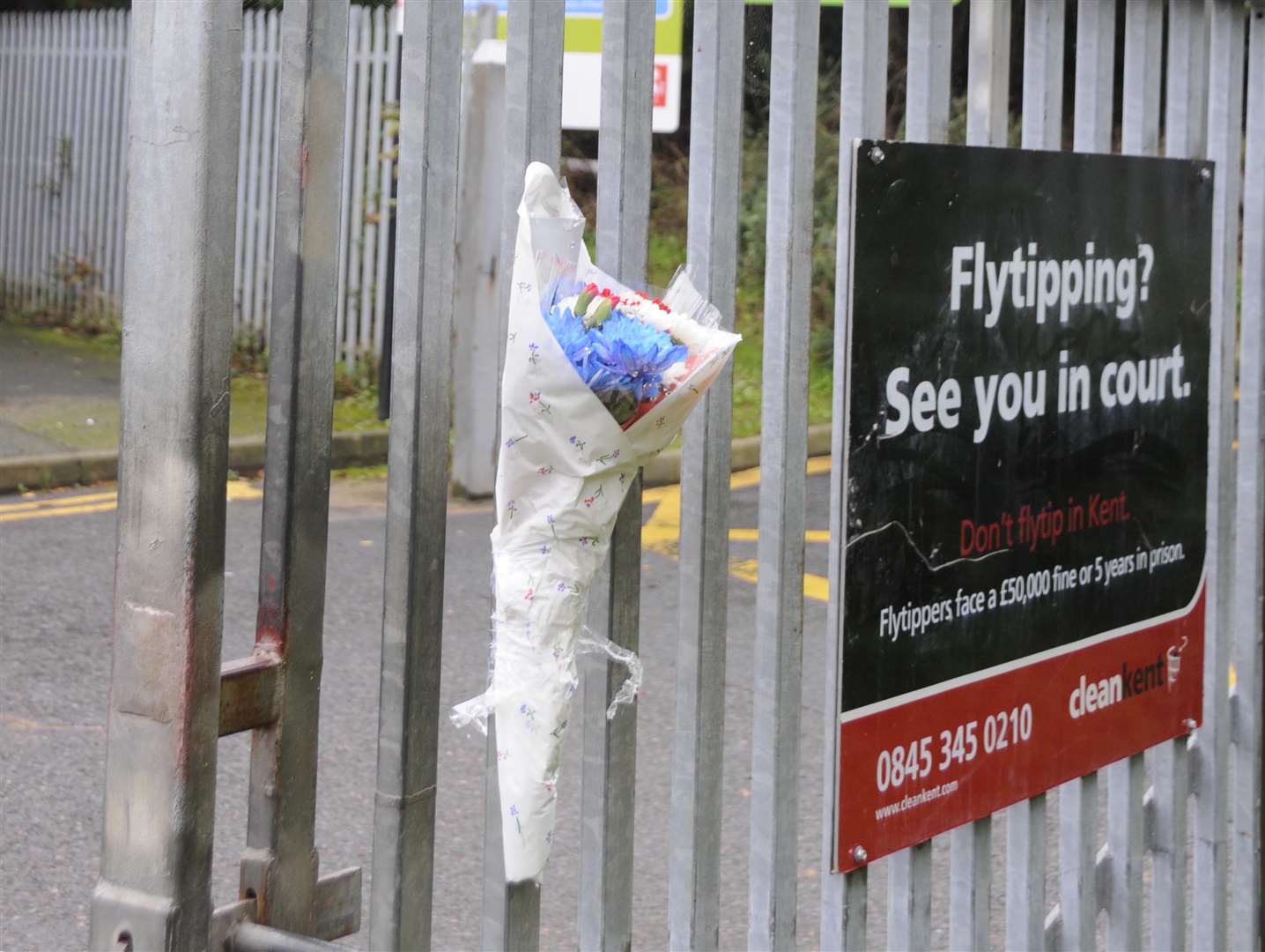 Flowers left at the Veolia depot after John Head was killed. Picture: Paul Amos