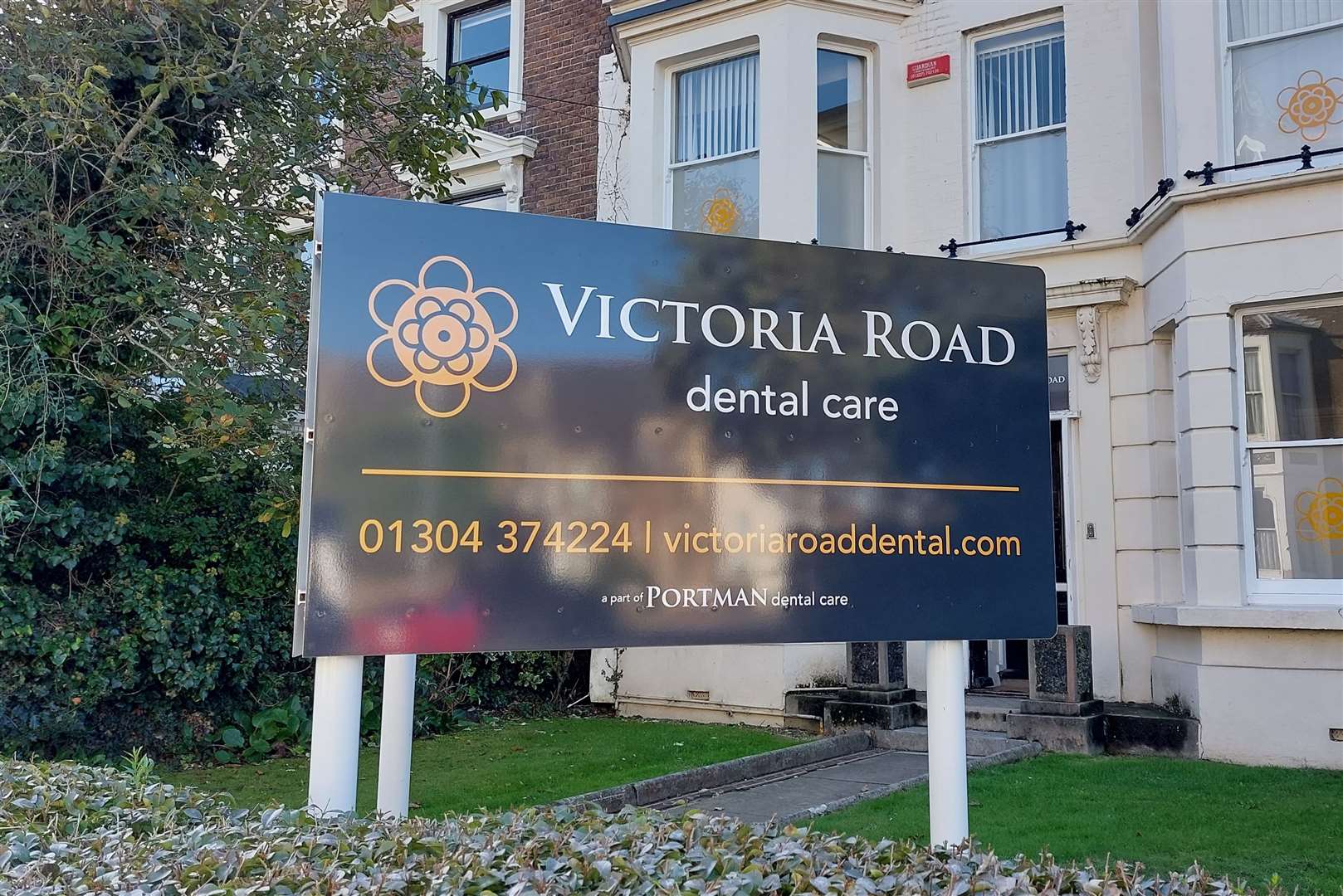 The v-shaped sign outside Victoria Road Dental Care has sparked complaints from residents