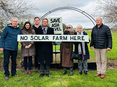 Opponents of the planned Ash solar farm with their MP Craig Mackinlay