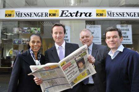 David Cameron visiting the KM Group's Maidstone office in April 2008