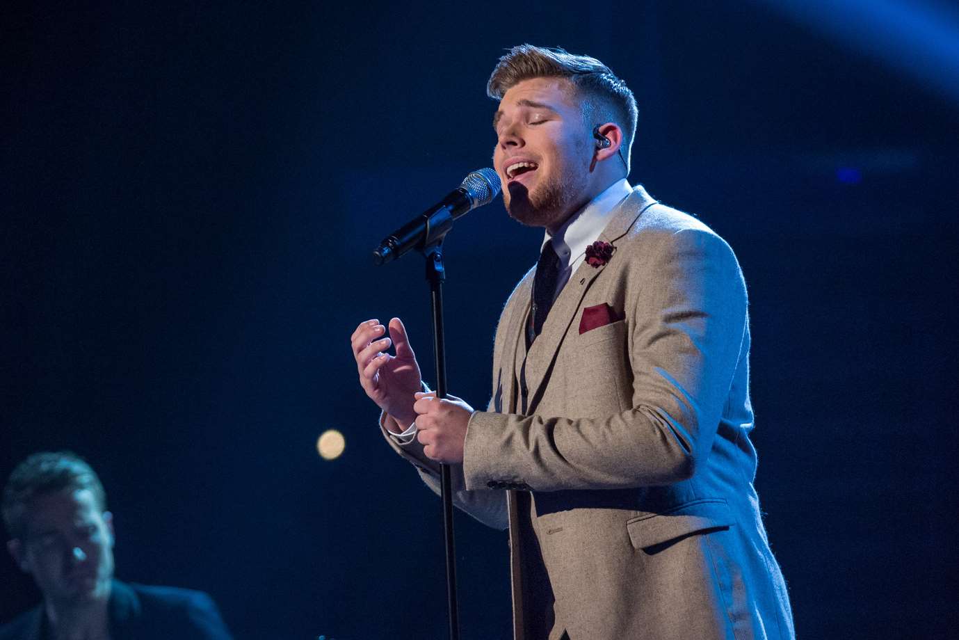Jamie Johnson on The Voice on Saturday March 29. Image courtesy of the BBC.