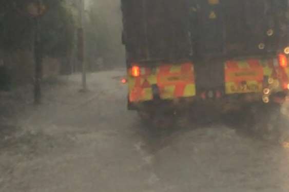 Cars are wading through inches of water in Quarry Hill, Tonbridge. Picture: @LauraJCaryl