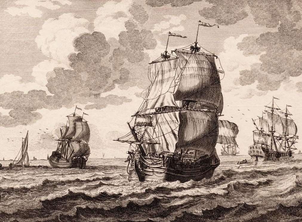 A drawing of a ship similar to the Rooswijk by Adolf van der Laan in 1716. Picture: Collection of the Fries Scheepvaart Museum
