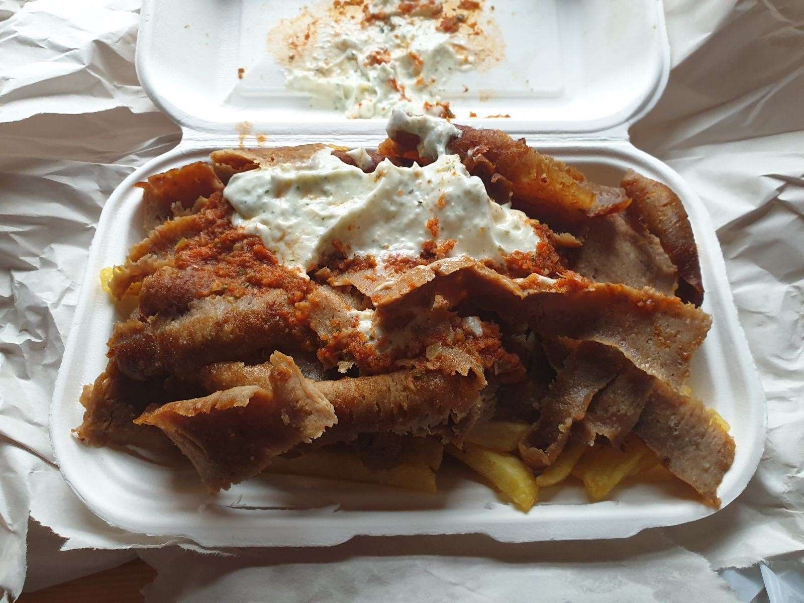 A doner kebab and chips from Bay Kebabs in Herne Bay High Street