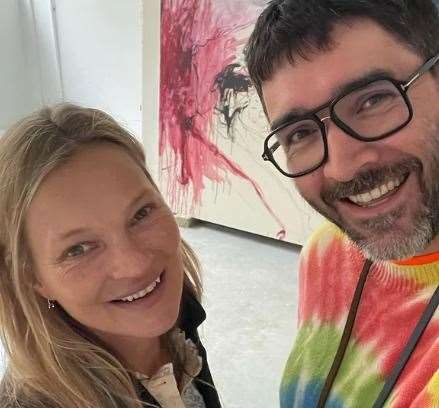 Kate Moss with director of the Carl Freedman Gallery Robert Diament
