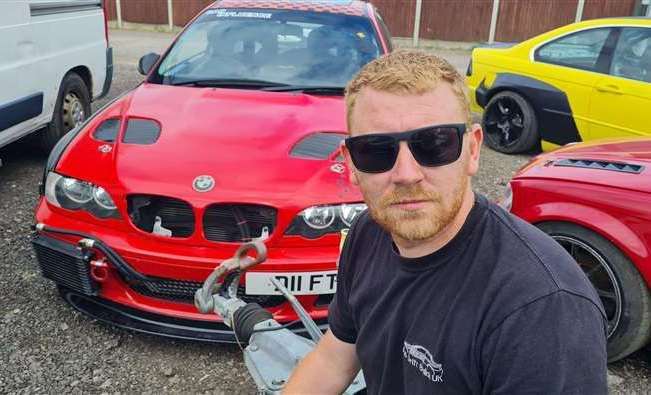 Warren Lees with his modified 'drift' BMW