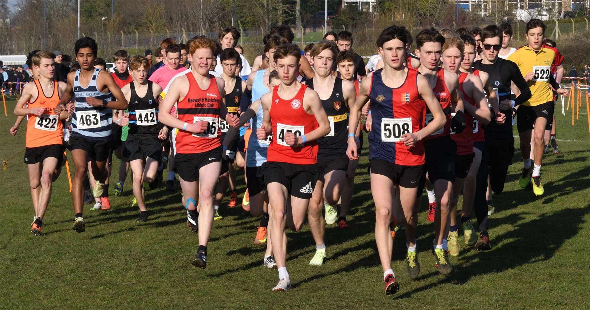 They're off in the intermediate boys' race, won by No.508 Noah Paterson for South East Kent. Picture: Simon Hildrew (62006083)