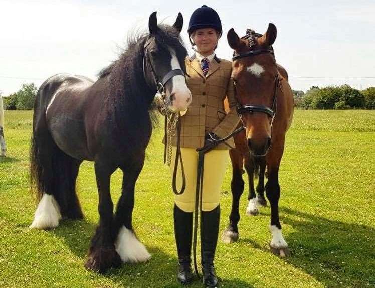Pip Kelly with her own horses Oreo and Lance