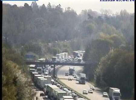 Congestion on the M20 today when a horsebox broke down between junctions 10 and 11. Picture: Kent 999s.