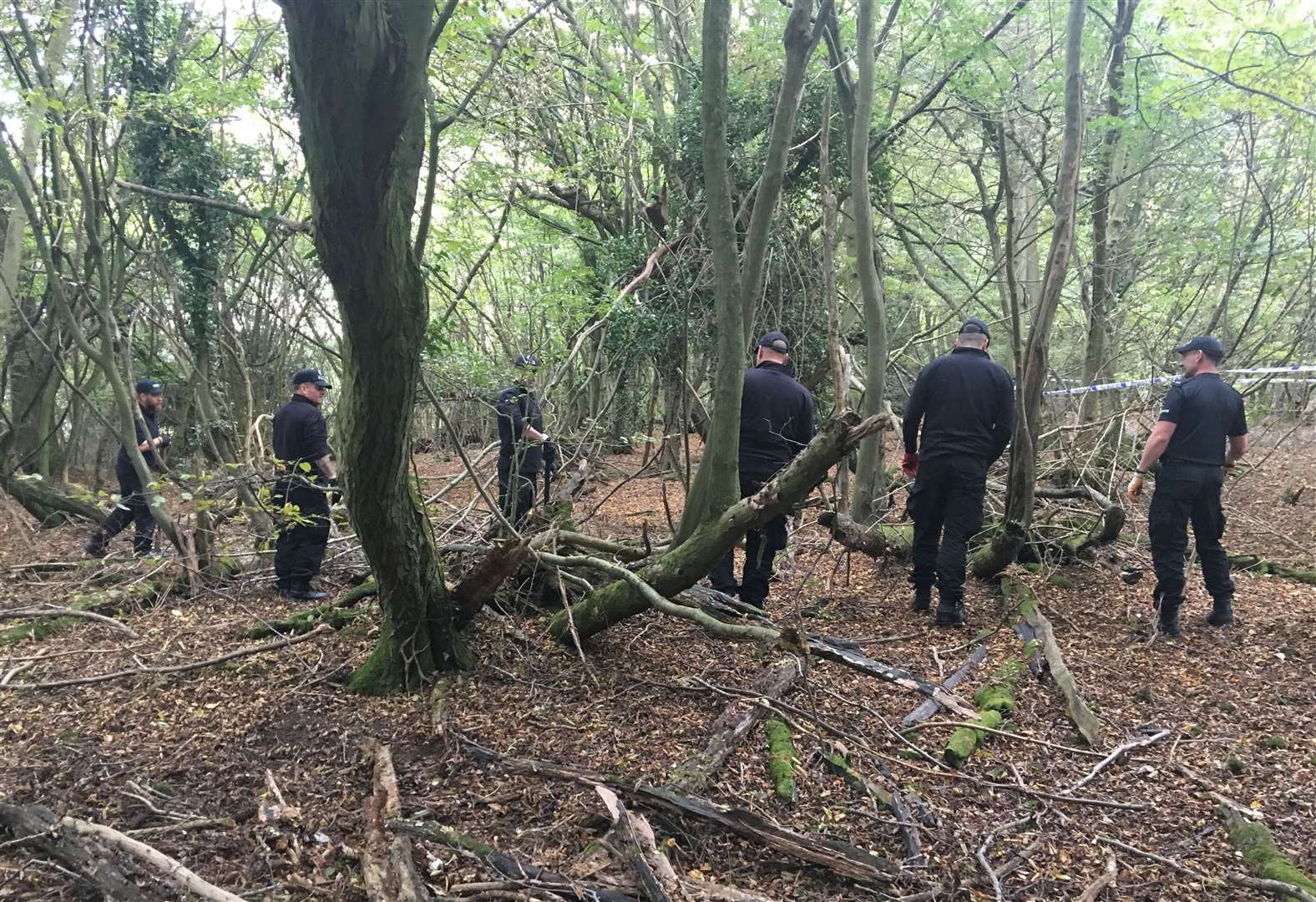 Police earlier searching woodland in Hartley