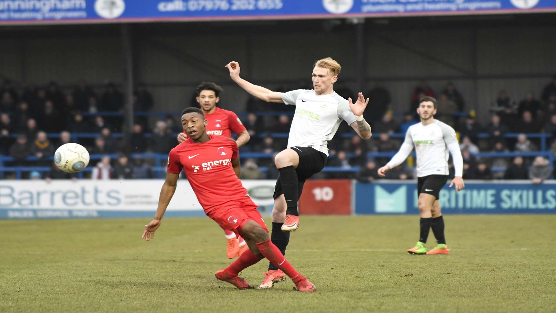 Micth Pinnock playing against Leyton Orient in their FA Trophy clash in February