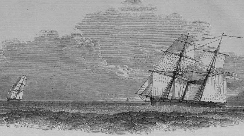 A British Navy ship chases a slave ship in 1850