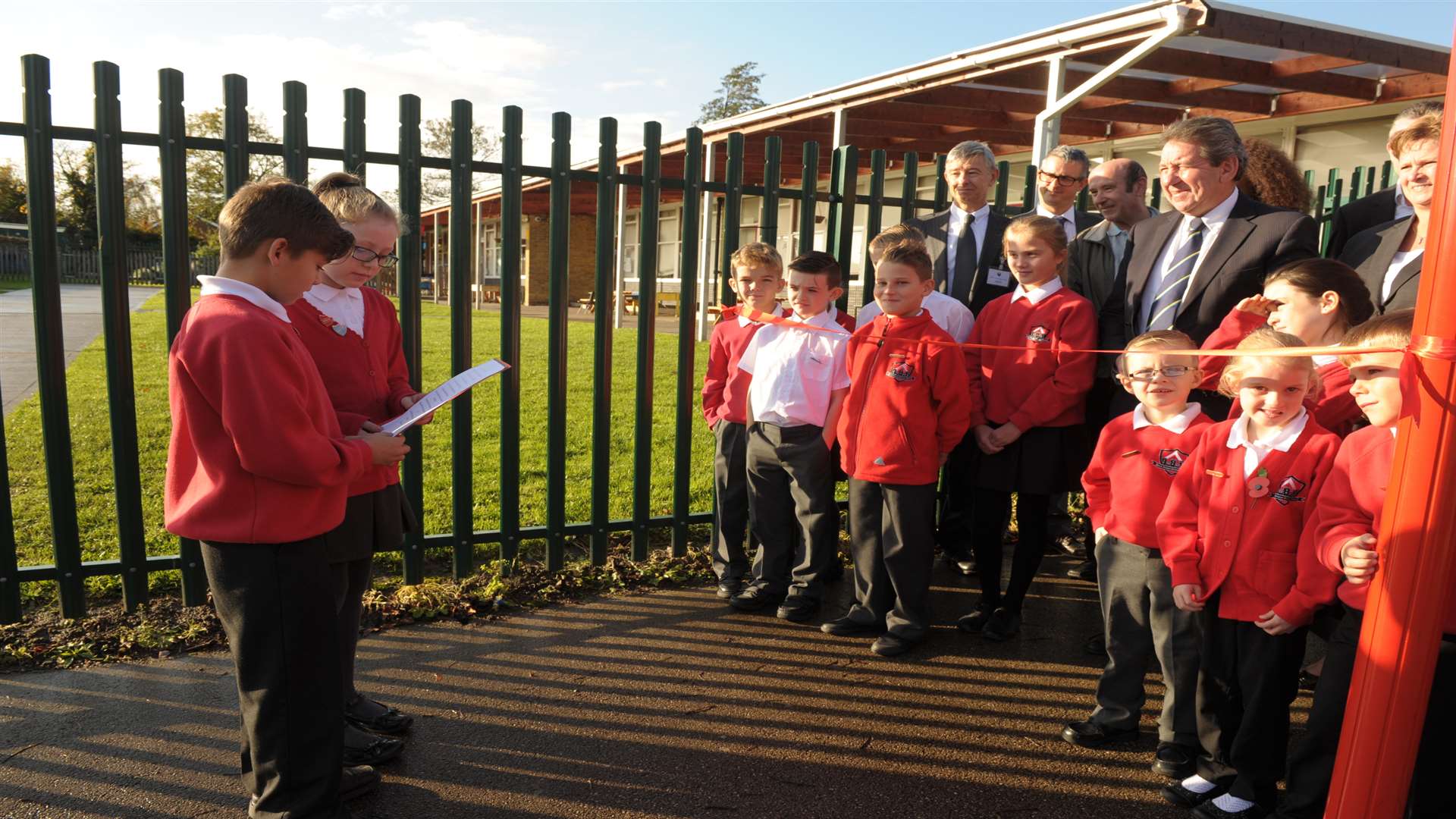 Head boy and girl, Taylor and Leoni (both 10) reading a poem